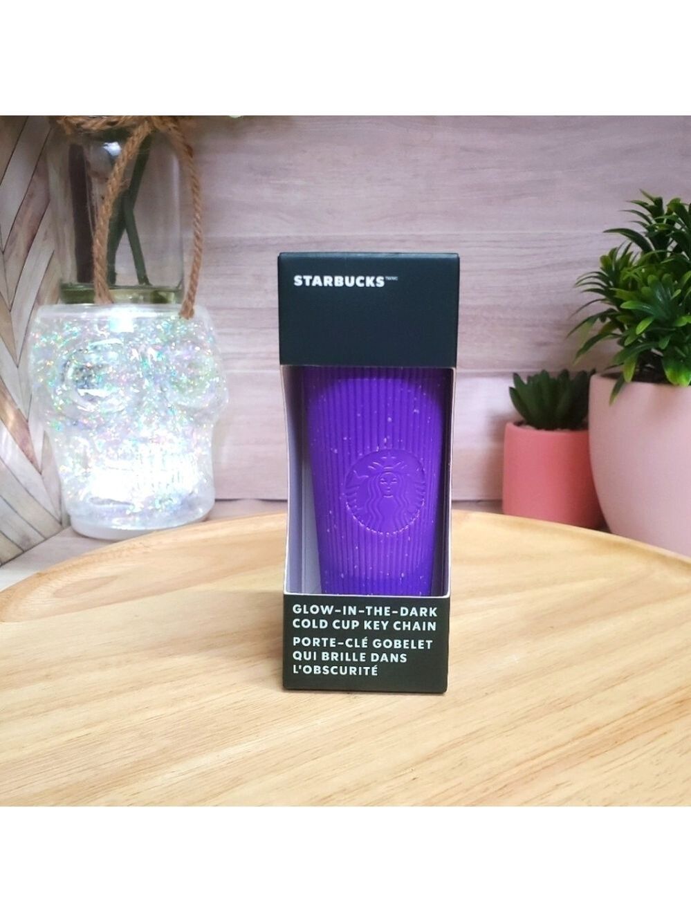 Starbucks Glow-in-the-Dark Purple Pleated Mini Halloween Tumbler Keychain 2024